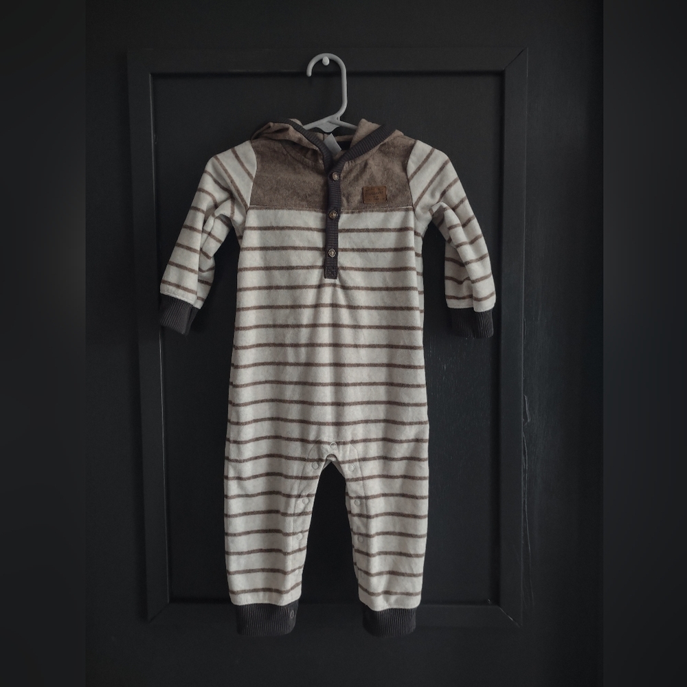 Carter's Brown and Cream Striped Hooded Baby One-Piece